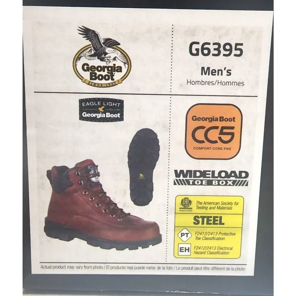 Georgia Boot Eagle Light Wide Load Steel Toe Work Hiker Brown Mens Size 13 G6395